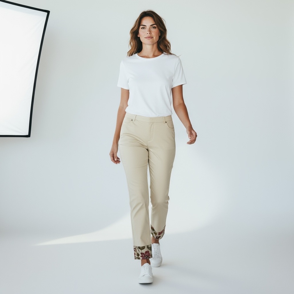 Sz 12 (44 EUR) Les Copains Off white & Floral Cuffed Pants $328 MSRP